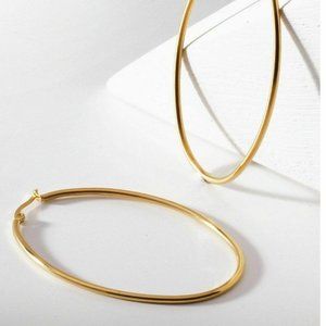 Hoop Earrings 3" Gold Tone NWOT Original Package Perfect Condition